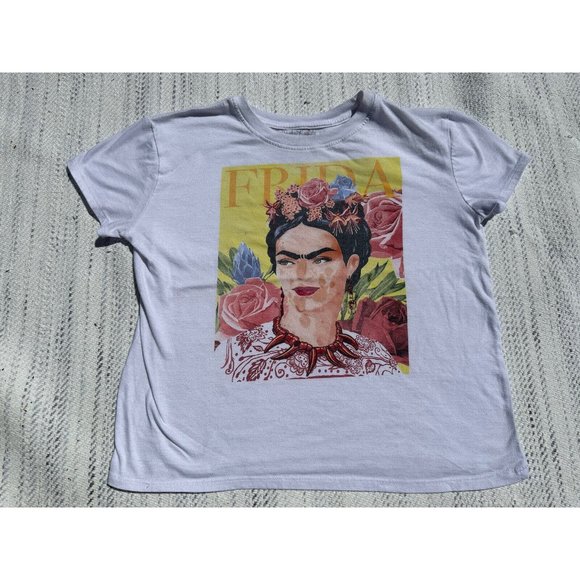 Frida Kahls Shirt Medium White Face  Floral Graphic Spell out Short Sleeve Women - Picture 5 of 8